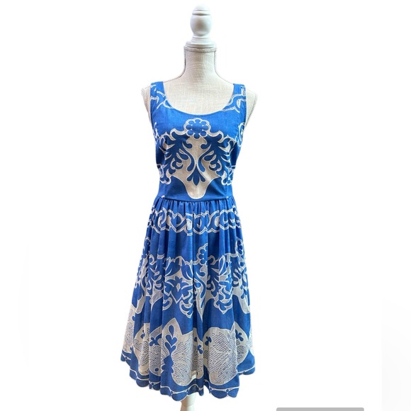 Tracey Reese by Anthropologie blue white eyelet dress sleeveless NWT sz 12 - Picture 4 of 17